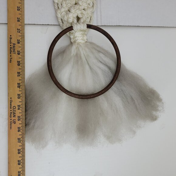 Macrame Wall Hanger with Brown Wood Hoop Off White w Rust Orange Butterfly Towel - Picture 12 of 15